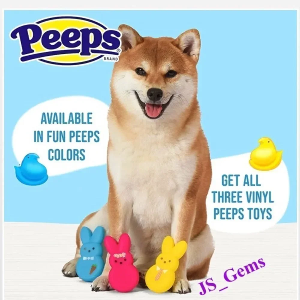 New Peeps Pet Toy Dog Squeaky Bunny Rabbit 3ct Vinyl Gift NWT